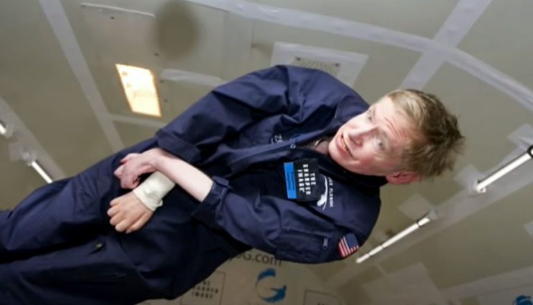 A picture of Stephen Hawking floating in zero gravity