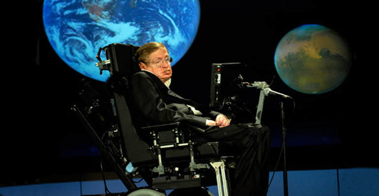 Stephen Hawking presenting on stage